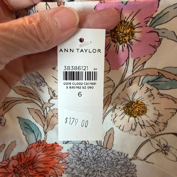 Ann Taylor Floral Linen Blend Smocked Midi Dress White Orange Pink 6 NEW $179 - Picture 5 of 16